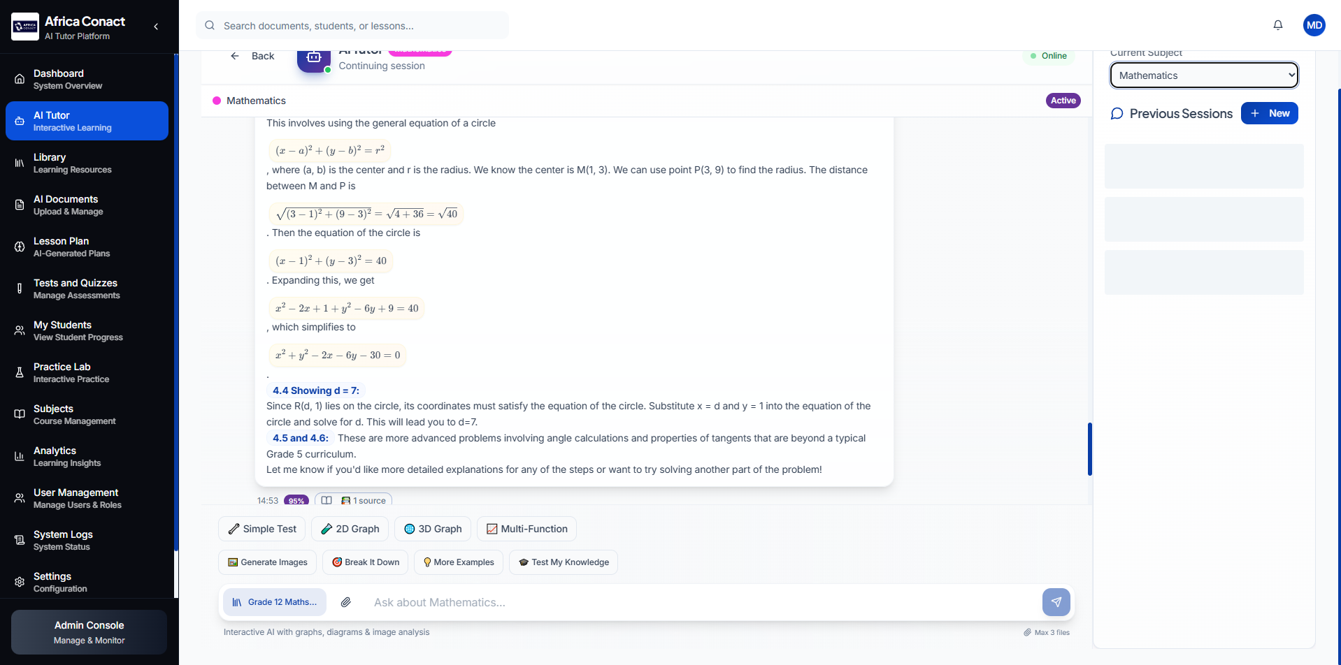 Africa Conact AI Tutor - Interactive mathematics tutoring with step-by-step solutions